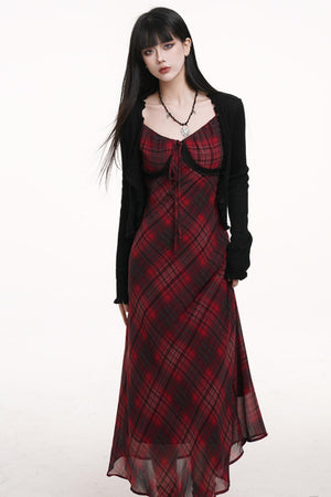 Red Grid Long Dress