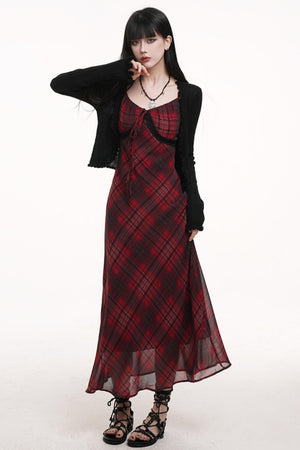 Red Grid Long Dress