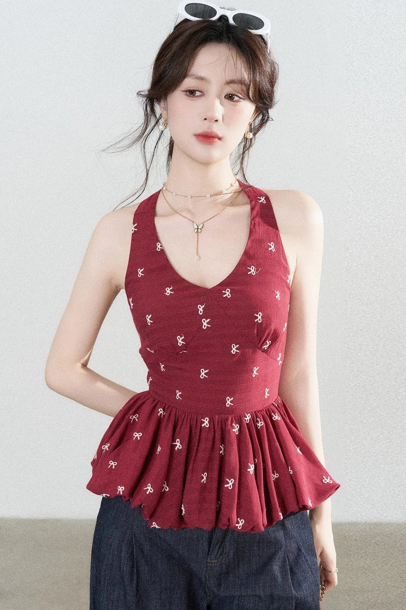 Red Halter Peplum Top