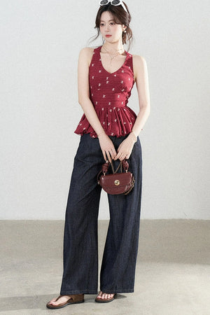 Red Halter Peplum Top