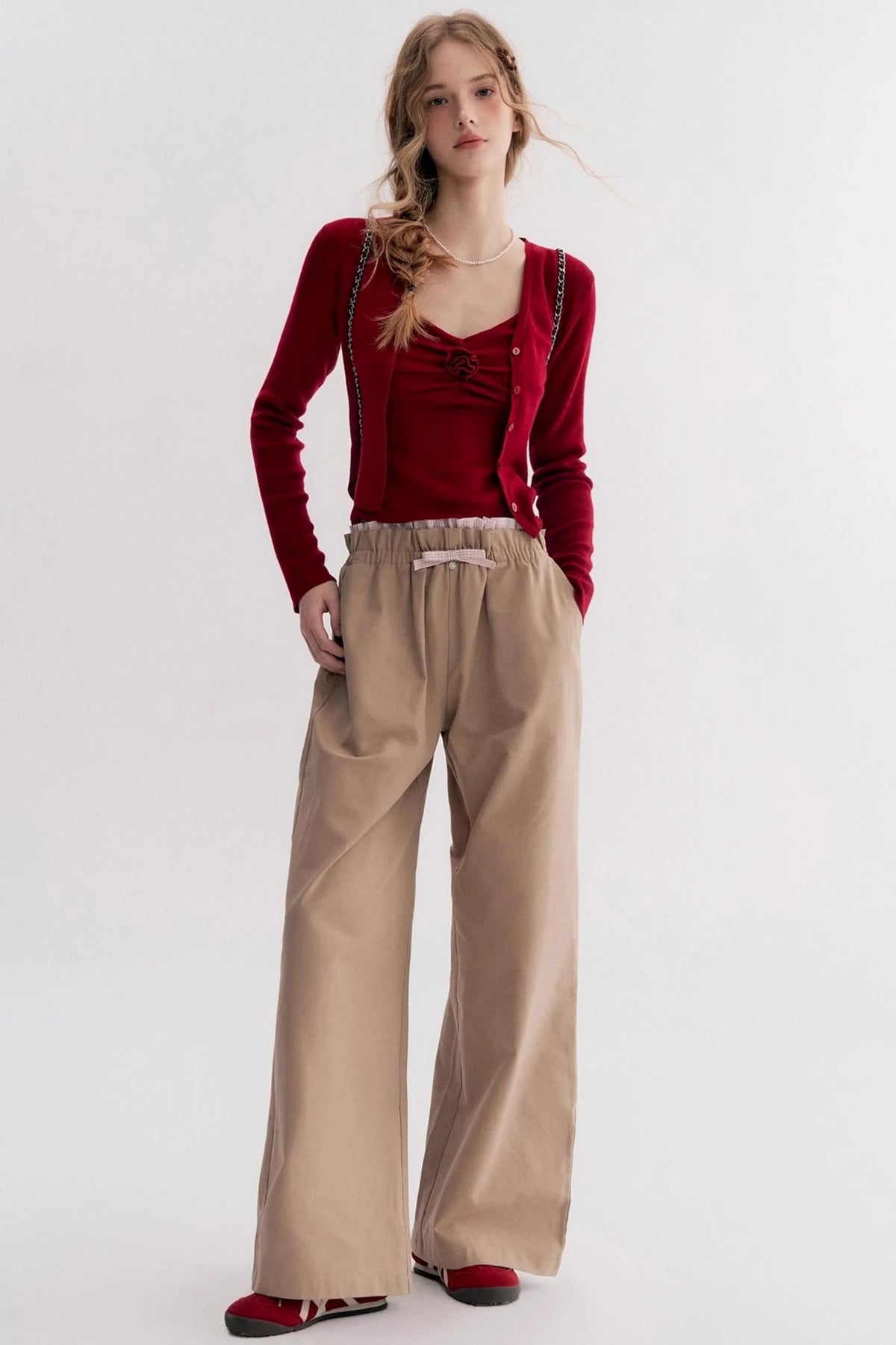 Red Knit Suspender Set