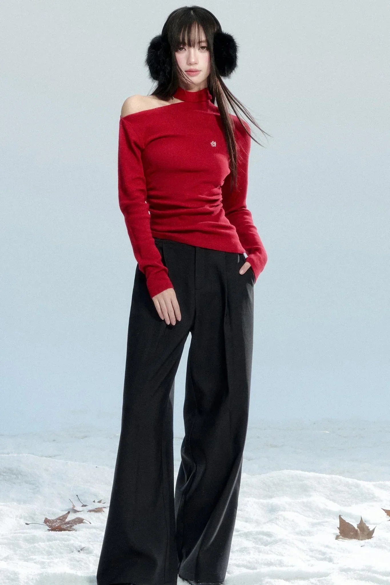 Red Off-Shoulder Knit Top