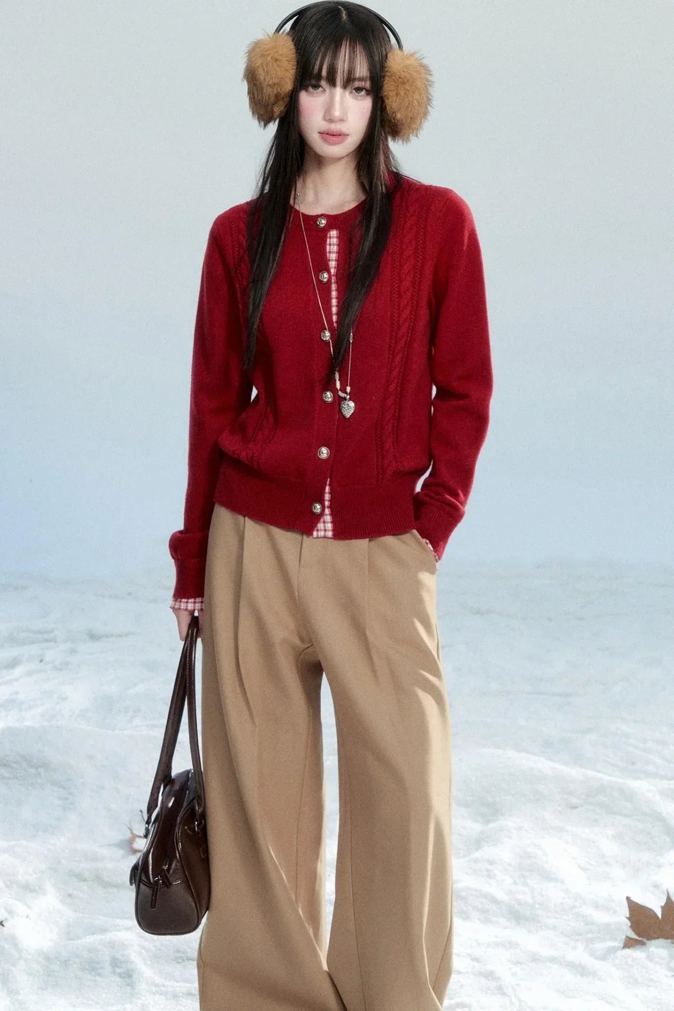 Red Patchwork Knit Cardigan