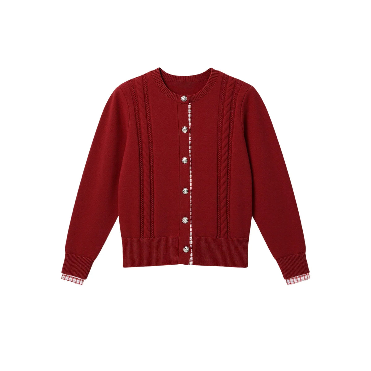 Red Patchwork Knit Cardigan