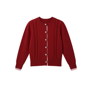 Red Patchwork Knit Cardigan
