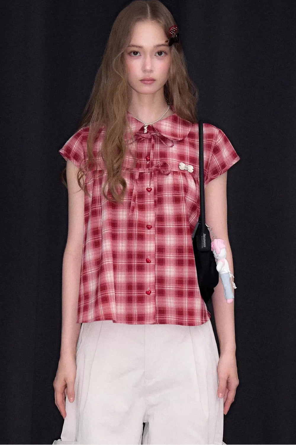 Red Plaid Doll Collar Shirt