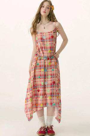 Red Plaid Long Camisole Dress