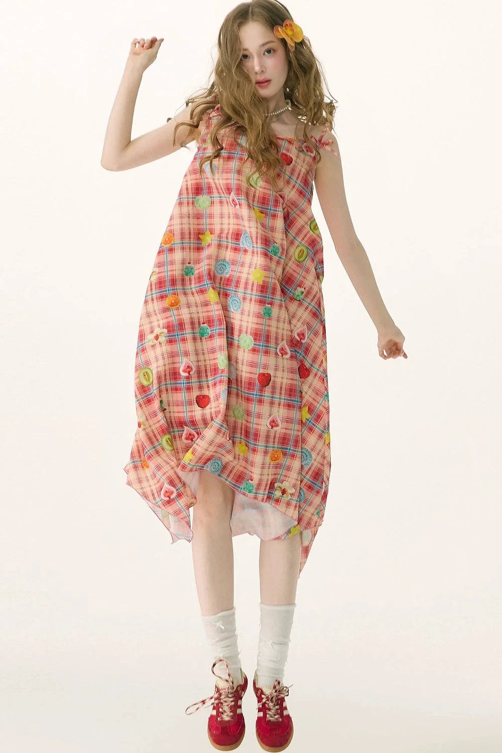 Red Plaid Long Camisole Dress