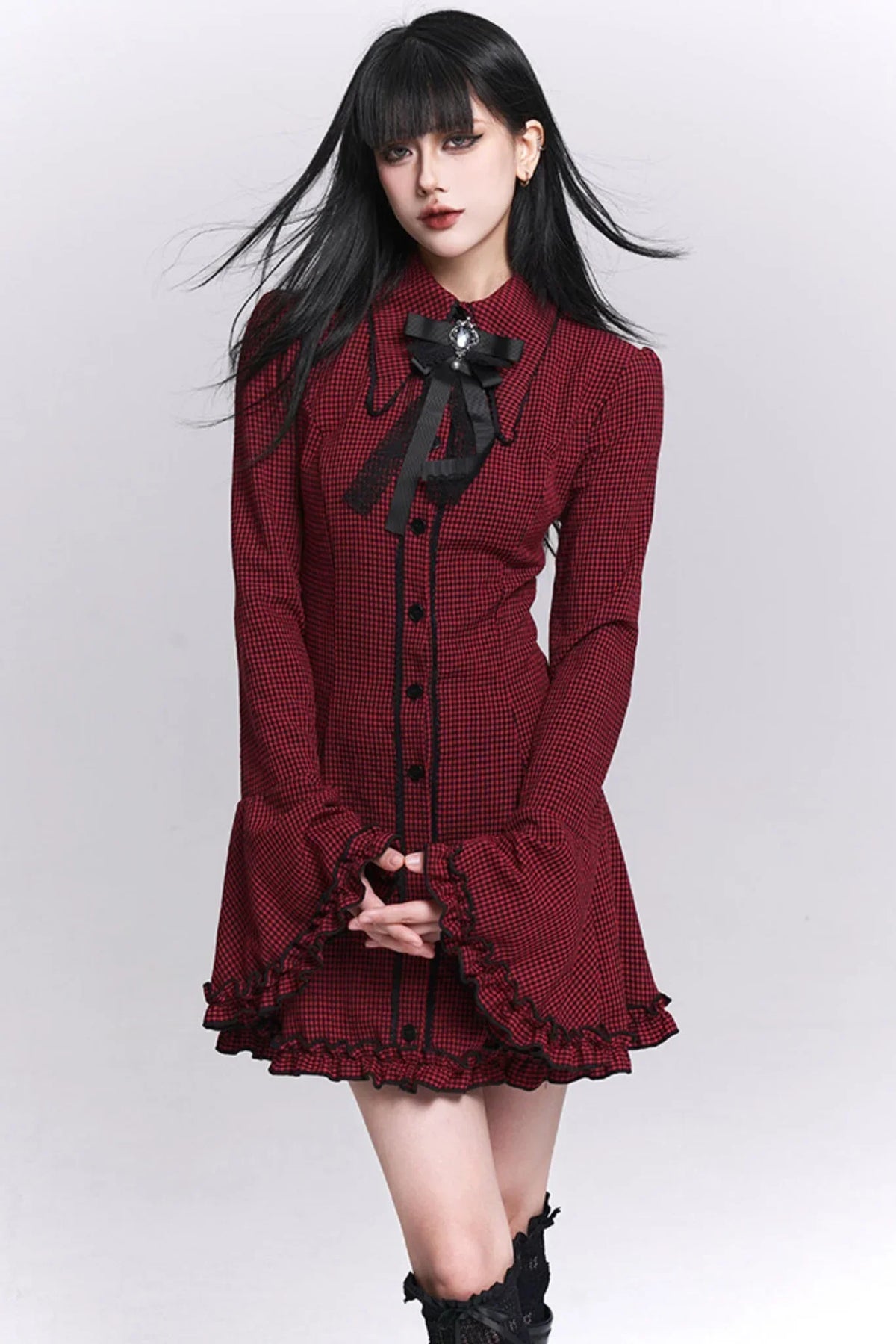 Red Plaid Shirt Dress