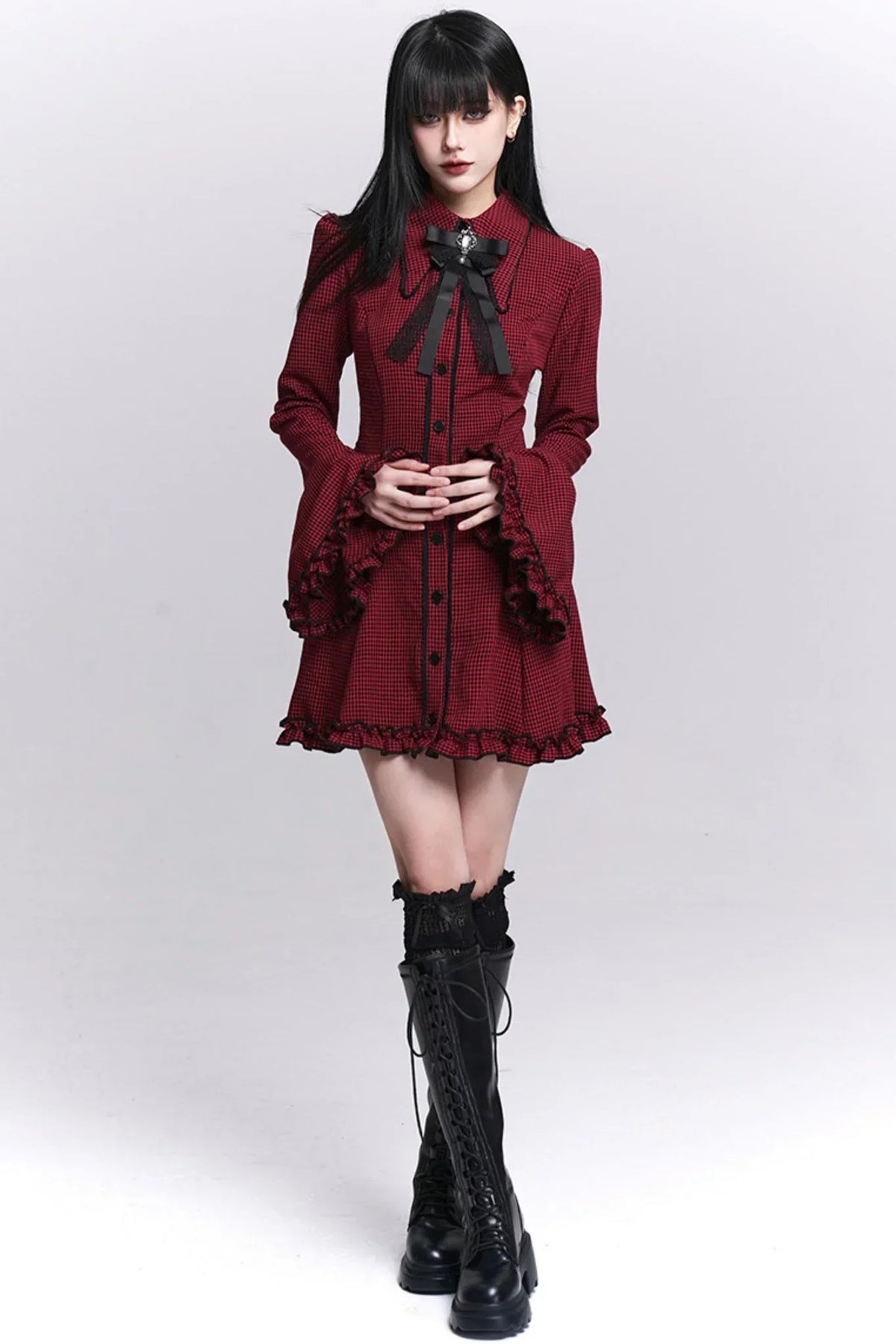 Red Plaid Shirt Dress