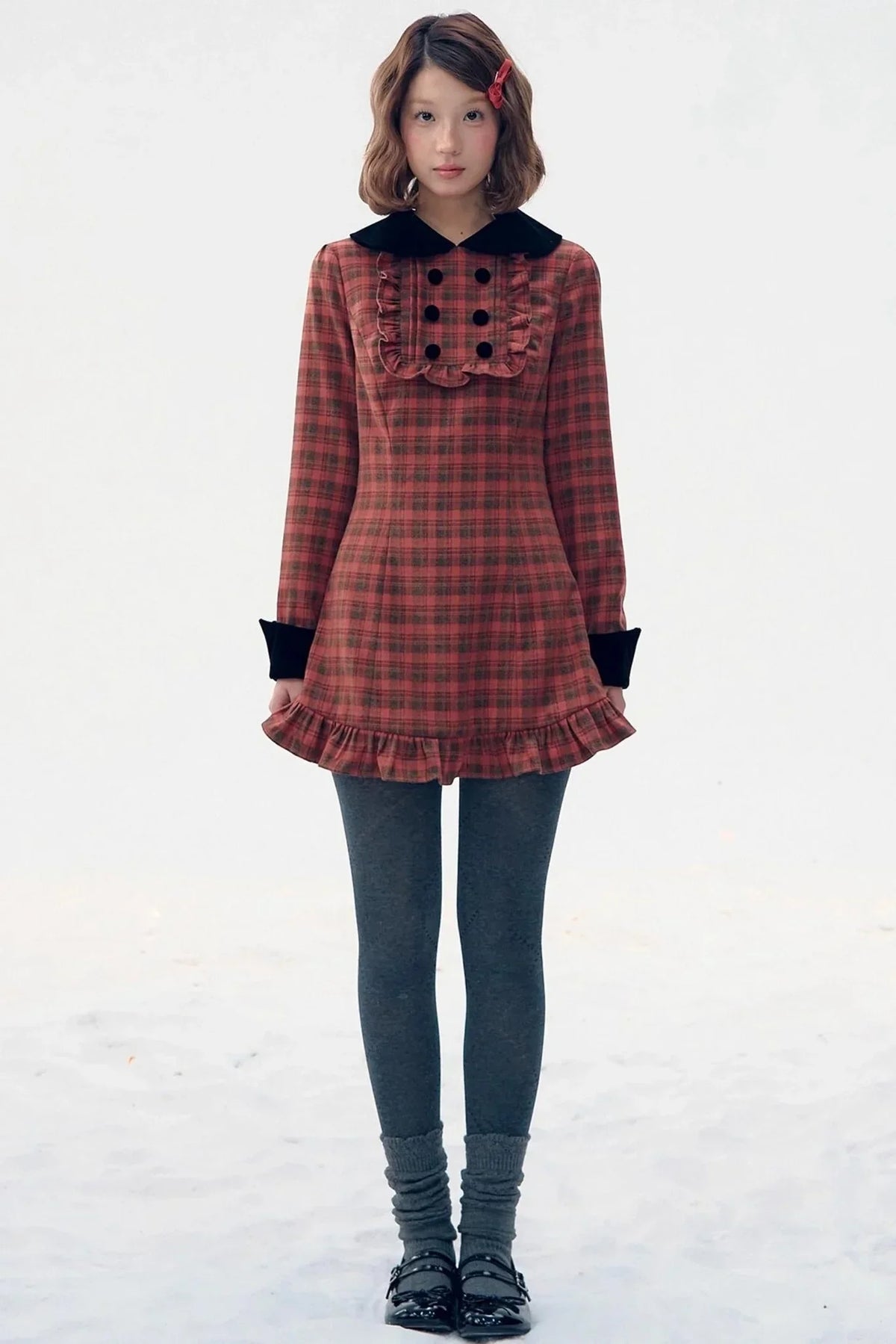 Red Plaid Velvet Doll Dress