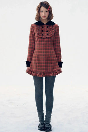 Red Plaid Velvet Doll Dress