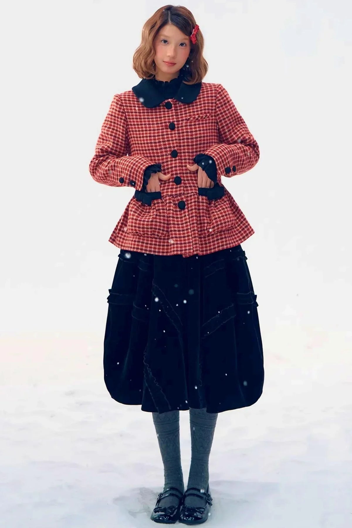 Red Plaid Woolen Coat