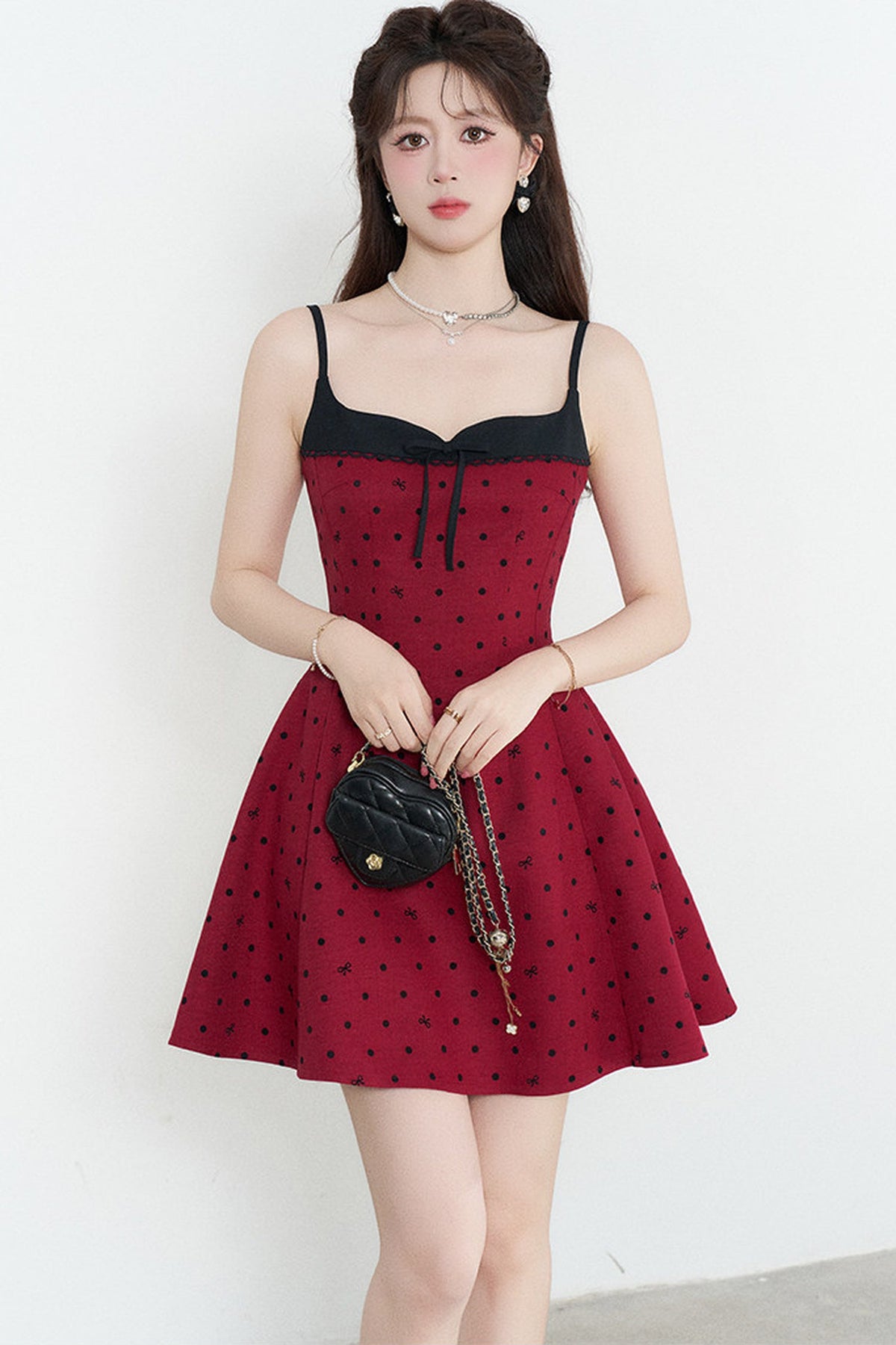 Red Polka Dot A-Line Spaghetti Strap Dress