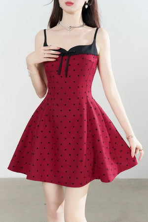 Red Polka Dot A-Line Spaghetti Strap Dress