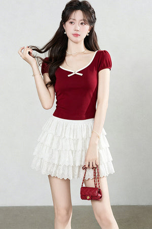 Red Short Sleeve Knit T-Shirt