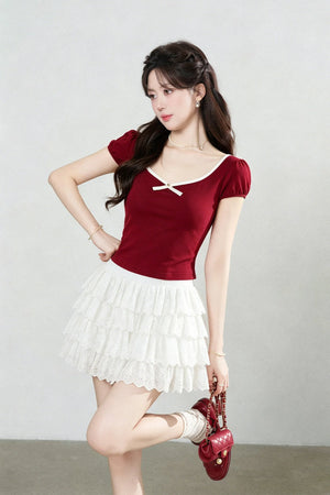 Red Short Sleeve Knit T-Shirt