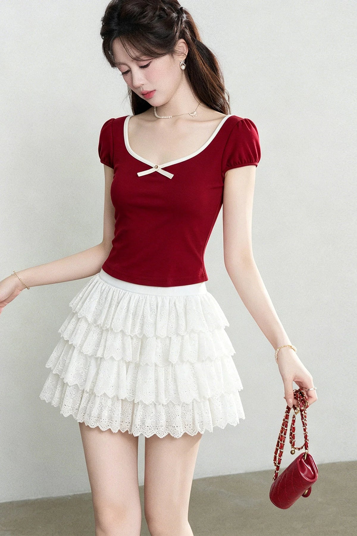 Red Short Sleeve Knit T-Shirt