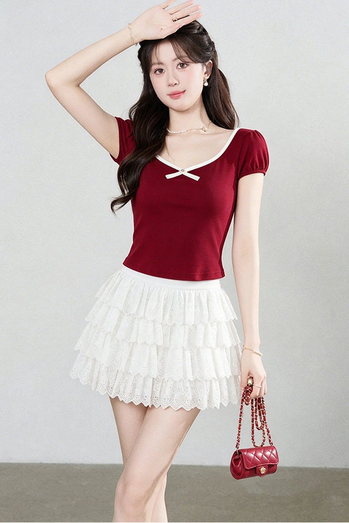 Red Short Sleeve Knit T-Shirt