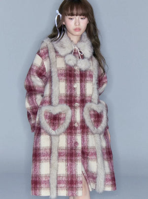 Red Tweed Plaid Long Coat