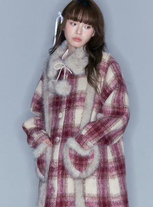 Red Tweed Plaid Long Coat
