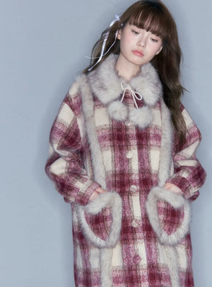 Red Tweed Plaid Long Coat