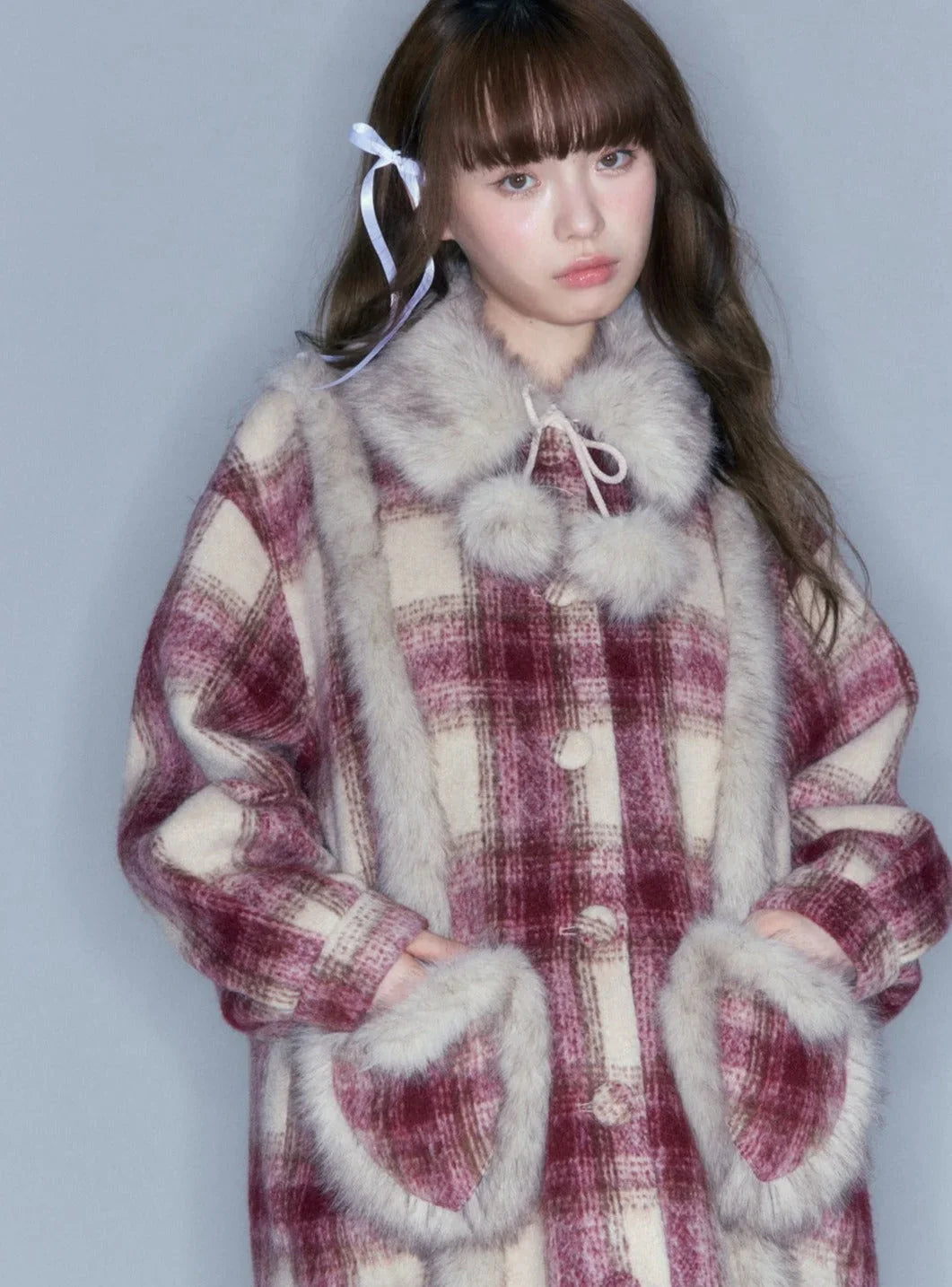 Red Tweed Plaid Long Coat