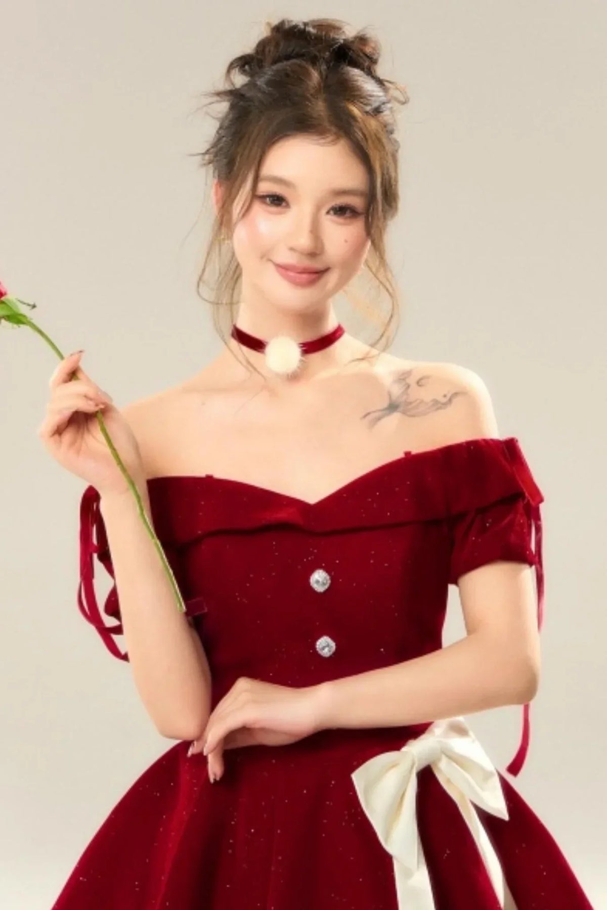 Red Velvet Pom-Pom Necklace