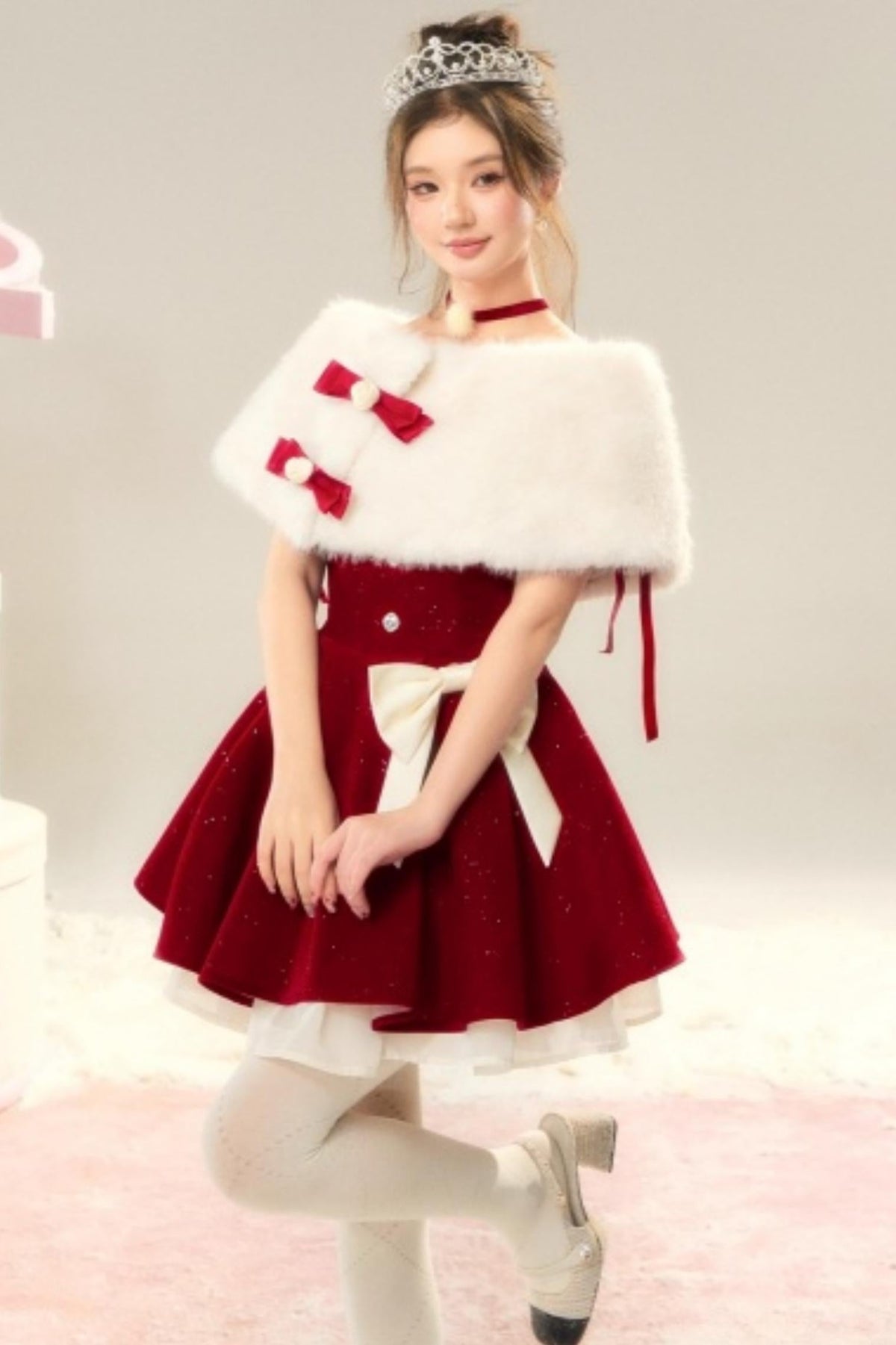 Red Velvet Pom-Pom Necklace