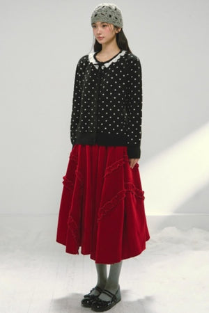 Red Velvet Ruffled Skirt