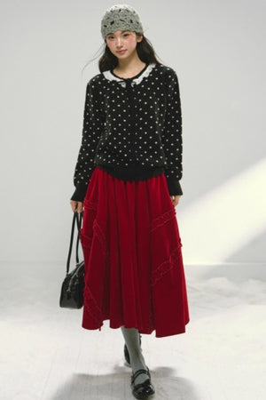 Red Velvet Ruffled Skirt