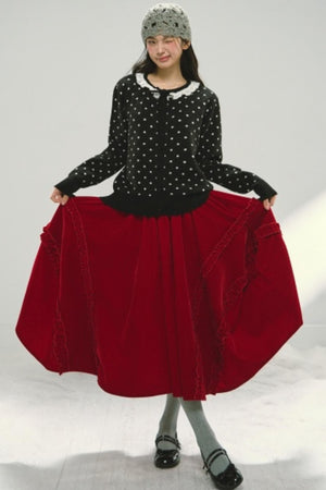 Red Velvet Ruffled Skirt