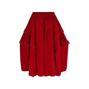 Red Velvet Ruffled Skirt