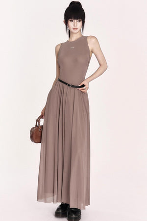 Relaxed French Mesh A-Line Long Dress