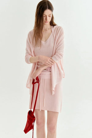 Relaxed Knit Vest Cardigan Skirt Set-Up