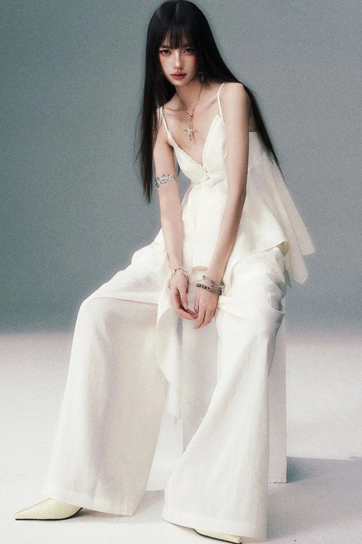 Relaxed V-Neck Camisole And Wide-Leg Pants Set-Up