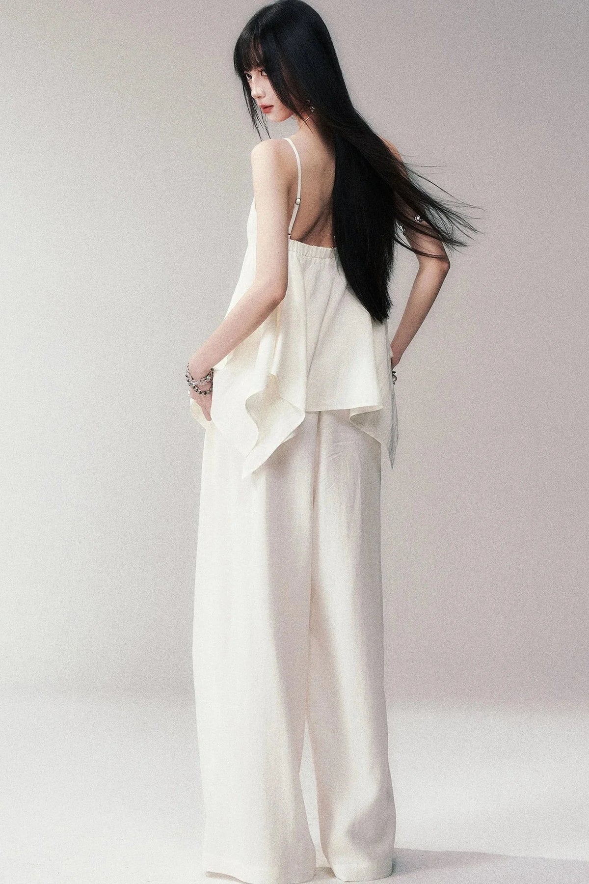 Relaxed V-Neck Camisole And Wide-Leg Pants Set-Up