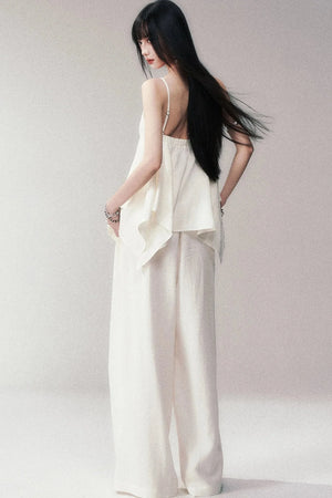 Relaxed V-Neck Camisole And Wide-Leg Pants Set-Up