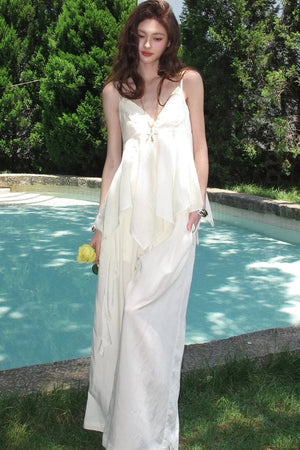 Relaxed V-Neck Camisole And Wide-Leg Pants Set-Up