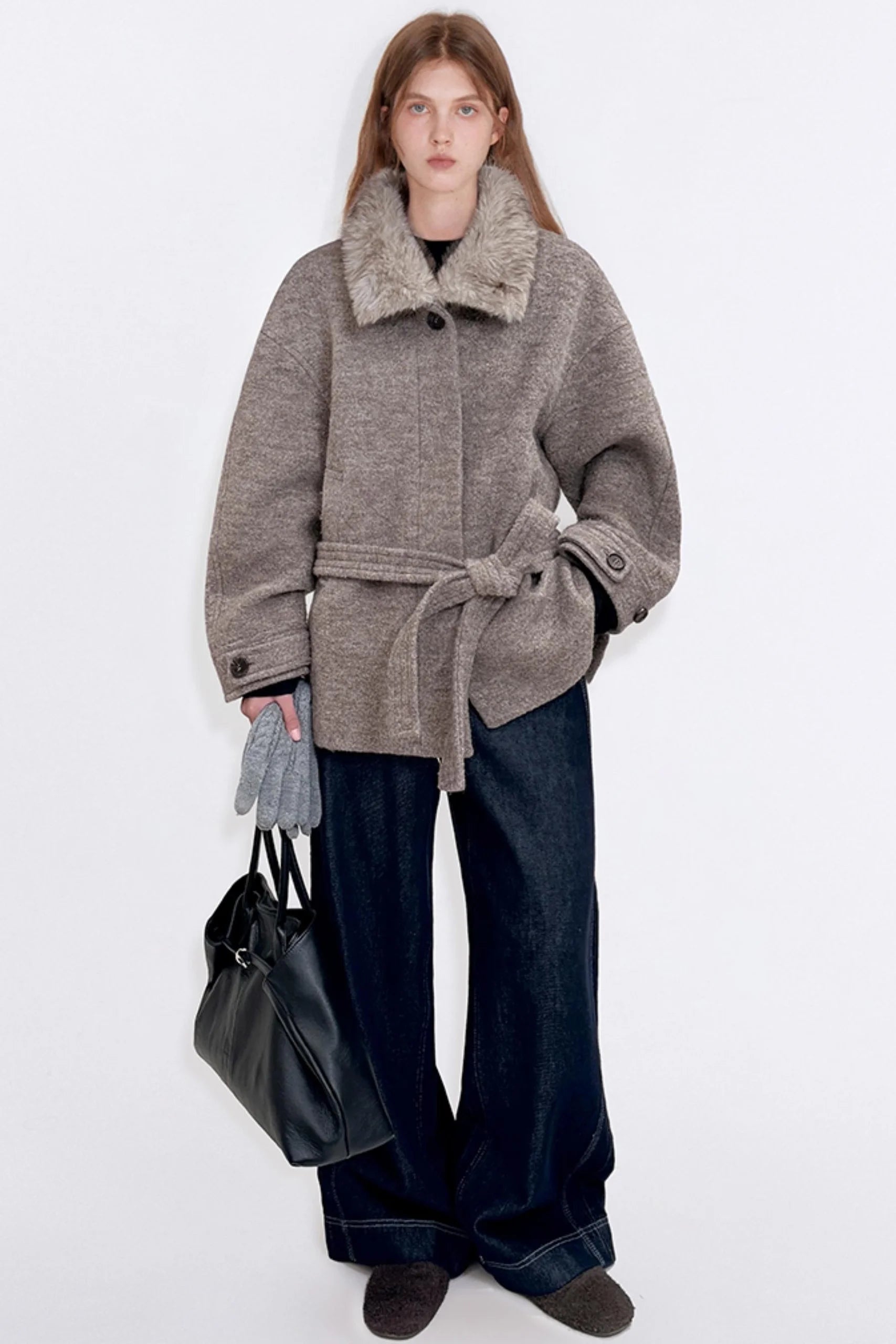 Relaxed Wool Patchwork Tweed Coat Womens Coat