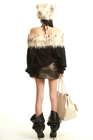 Retro Apricot Fur Collar Sweatshirt