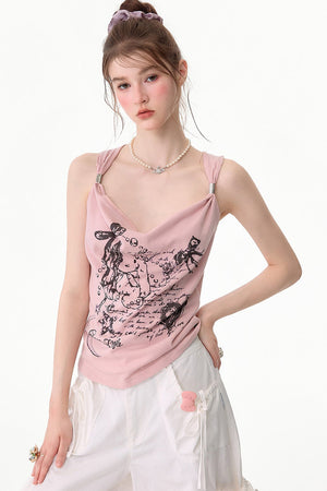 Retro Atmosphere Swing-Neck Camisole