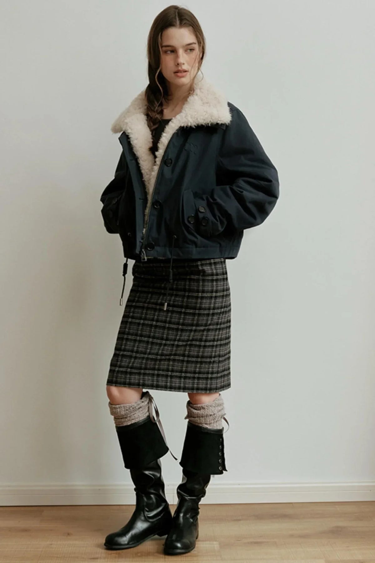 Retro Bias-Cut Plaid Skirt