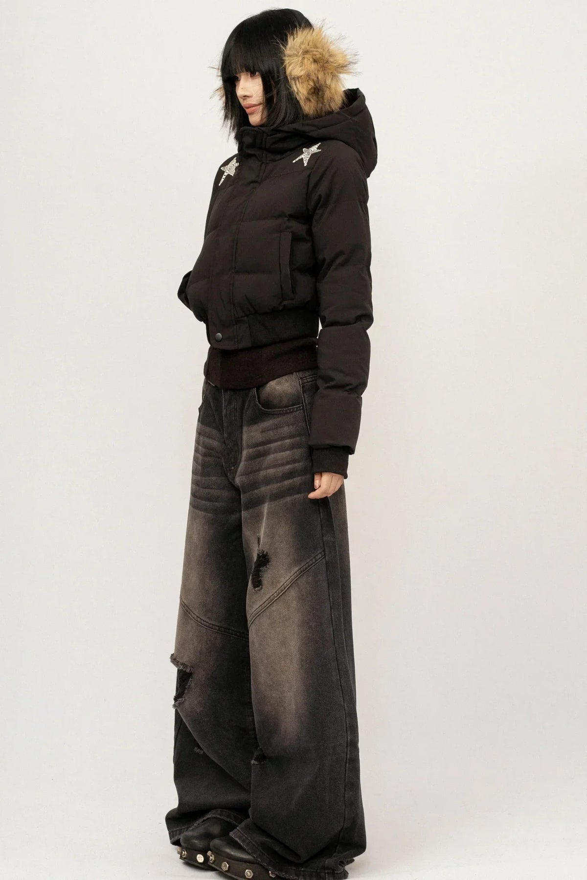 Retro Black Hooded Jacket