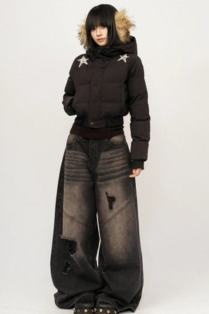 Retro Black Hooded Jacket