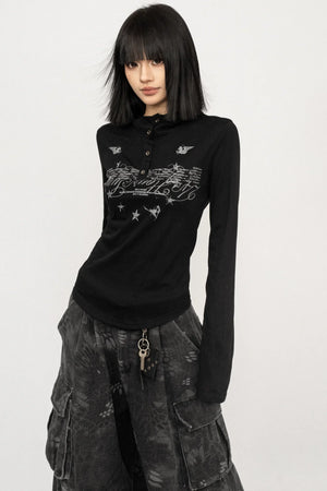 Retro Black Hooded Top