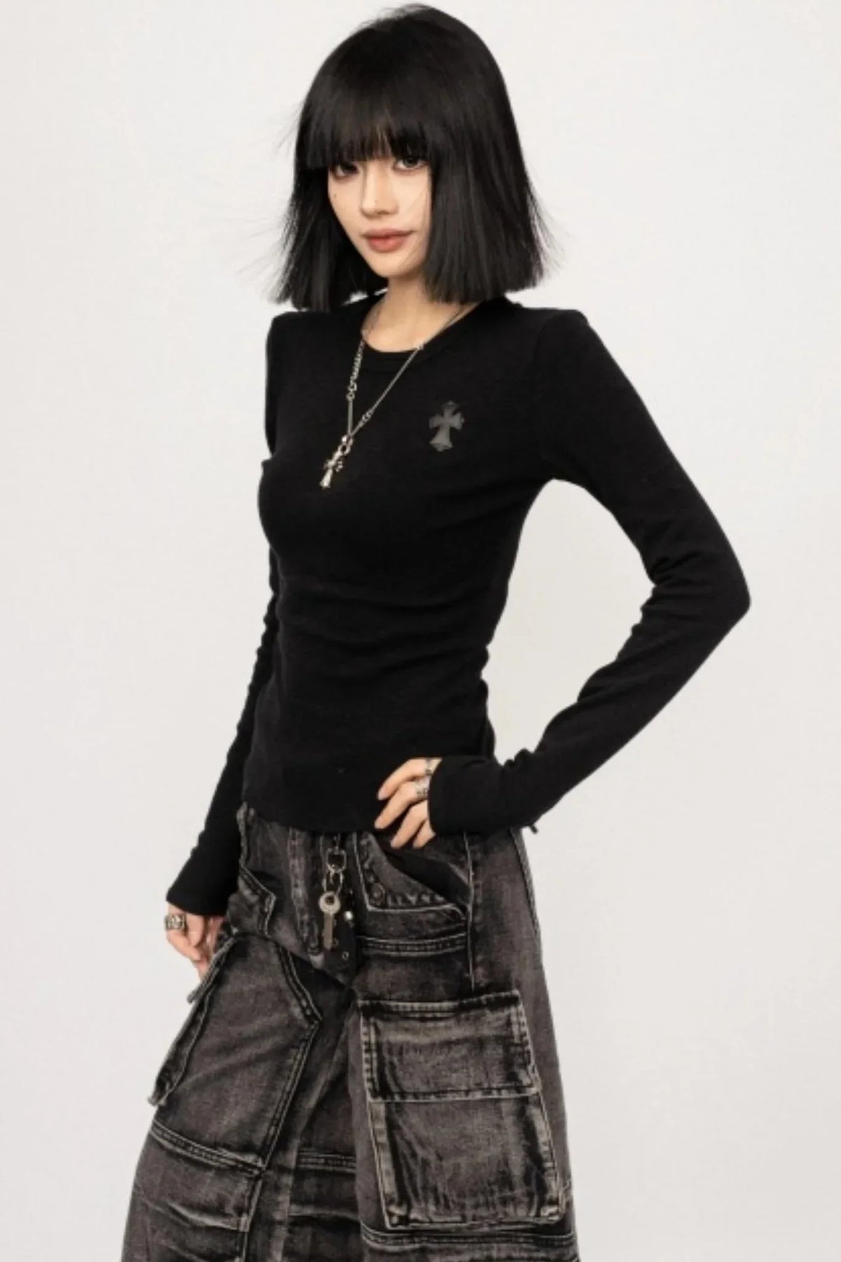 Retro Black Slim-Fitting Top