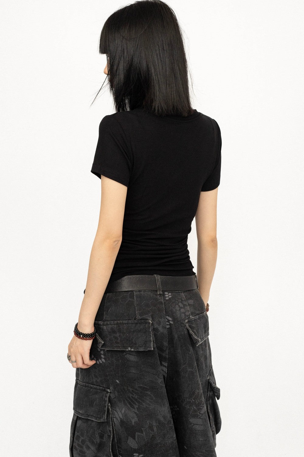 Retro Black V-Neck Top