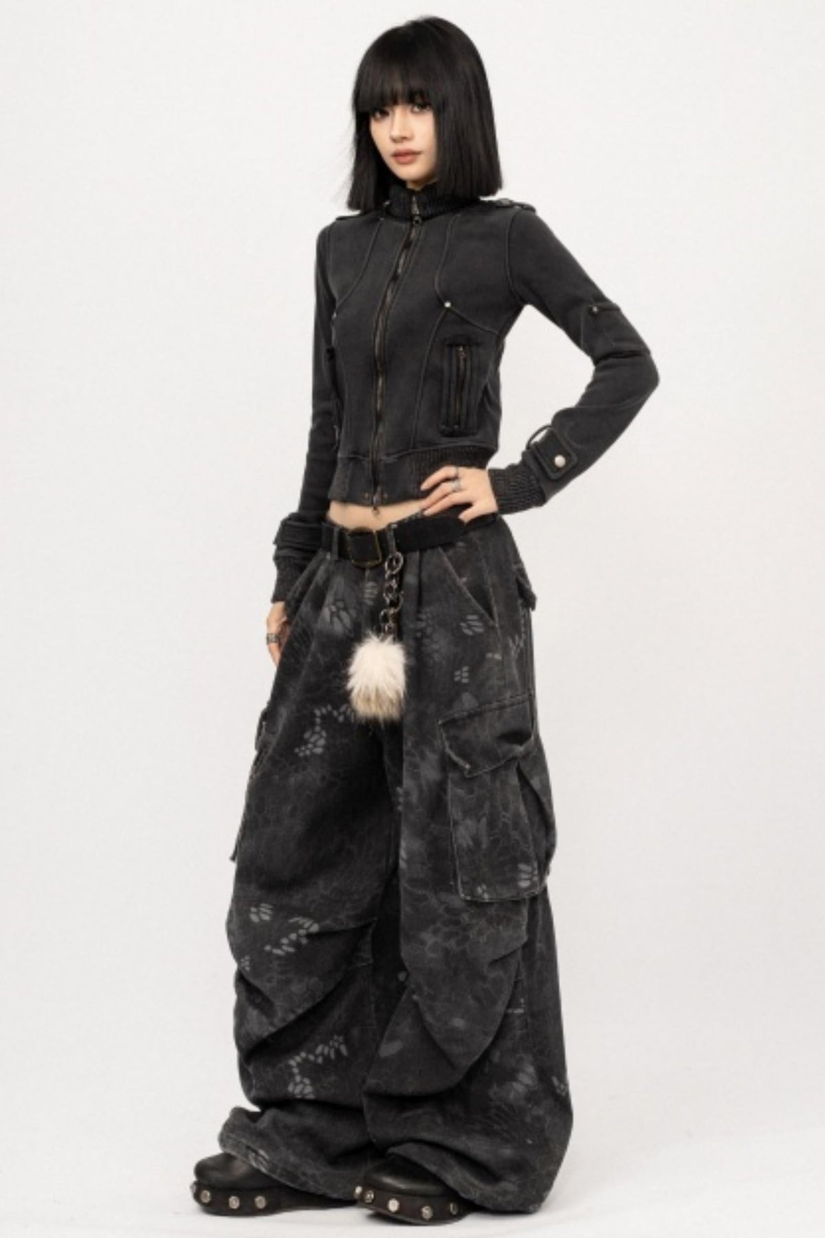 Retro Black Zipper Cardigan