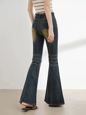 Retro Bootcut Jeans Raw Pants